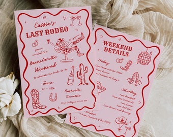 Cowgirl Bachelorette Party Invite Template, Last Rodeo Bachelorette Invitation and Itinerary, Western Nashville Bach Invite Editable, 526-B