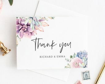 Printable Thank You Cards, Succulent Editable Cactus Thank You Cards, DIY Template, Desert Thanks, Lilac, Instant Download Templett 535-A