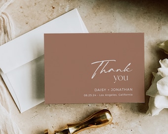 Editable Terracotta Modern Thank You Cards, Minimal Boho Printable Thank You Cards, DIY Template, Minimalist Rust, Instant Download, 577-A