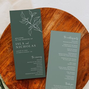 Salbei Minimal Hochzeit Programm Vorlage, Modernes Hochzeitsprogramm, Elegantes Zeremonie Programm, Botanischer Orden der Service Hochzeit, Bearbeitbar 589-C