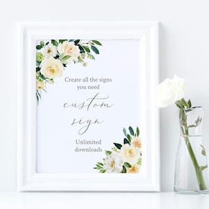 Letrero de boda personalizado editable con flores amarillas, plantilla ilimitada de letreros con flores blancas y verdes, despedida de soltera imprimible, descarga instantánea, 558-A