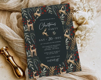 Editable Holiday Party Invite Hygge, Scandi Christmas Party Invitation Template, Printable Christmas Dinner Invitation, Modern, Xmas 218-A