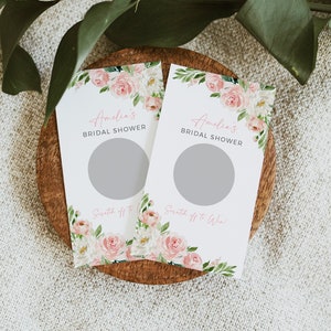 Gioco da grattare floreale Blush, gratta e vinci stampabile per addio al nubilato, modello di gratta e vinci modificabile, gioco verde rosa con fiori, 505-A