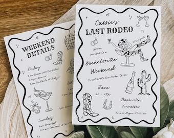 Cowgirl Bachelorette Invitation and Itinerary, Nash Bash Invite, Last Rodeo Bachelorette Party Invite Template, Western Bach Editable, 526-A