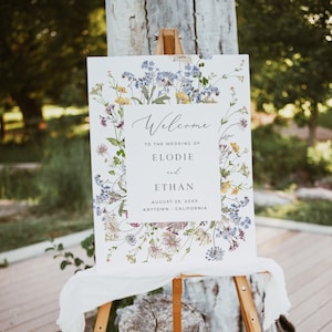 Wildblumen Hochzeit Willkommensschild, Wildblumen Willkommen Poster, Wildblumen Willkommensbrett, druckbares Boho Willkommen, bearbeitbare Schildvorlage, 504-A