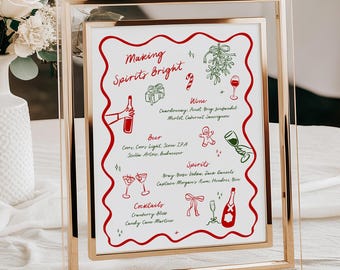 Christmas Bar Menu Template, Holiday Drinks Sign, Xmas Cocktail Party Menu, Printable, Editable 229-A