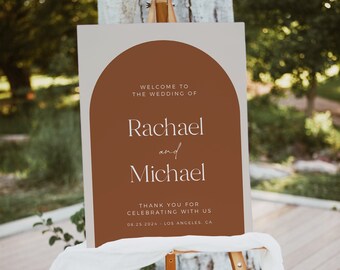 Editable Arch Terracotta Minimal Wedding Welcome Sign, Arched Modern Custom Template, Printable Rust Boho, 3 Sizes, Instant Download, 576-A