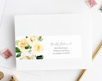 Editable Yellow Floral Wrap Around Address Label Template, Printable Floral Envelope Address Label, DIY Addresses, Instant Download 558-A