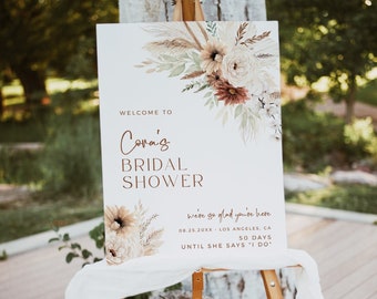 Editable Boho Pampas Grass Bridal Shower Welcome Sign, Terracotta Shower Sign Template, Modern Bohemian 5 Sizes A1 A2 Instant Download 590-A