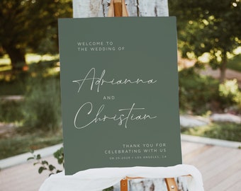 Editable Sage Green Modern Wedding Welcome Sign, Minimal Custom Template, Forest Boho 16 x 20 18 x 24 24 x 36 3 Sizes Instant Download 580-A