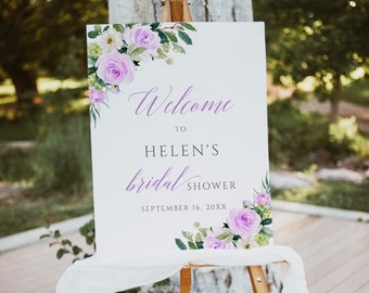 Lavender Floral Bridal Shower Welcome Poster Lilac Bridal Shower Welcome Sign, Printable Welcome Board, Editable Welcome Sign Template 519-A