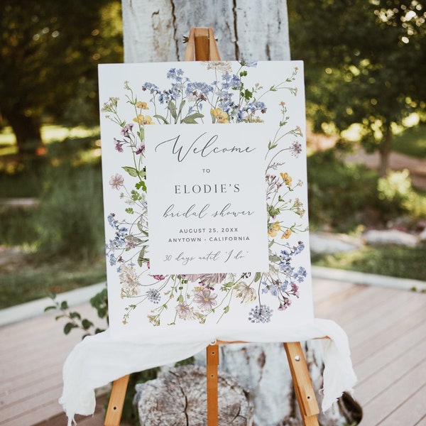 Wildflower Bridal Shower Welcome Sign Wildflower Bridal Shower Welcome Poster Printable Welcome Board, Editable Welcome Sign Template 504-A