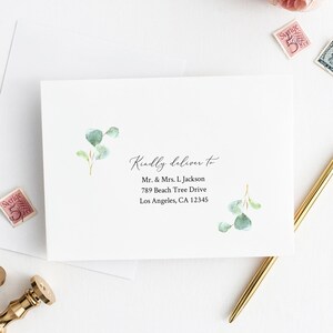 Eucalyptus Editable Envelope Template, Foliage Printable Envelope Addresses, Botanical A7 & A1 Envelopes DIY Template Instant Download 533-A