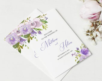 Editable Dusty Lilac Floral Booklet Program, Foldable Wedding Program, Dusky Lilac Green Printable Program, Template, Instant Download 555-A