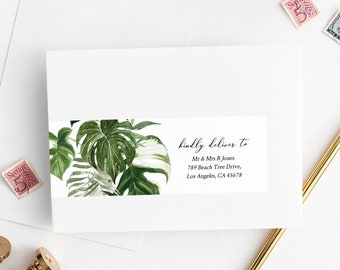 Editable Monstera Wrap Around Address Label Template, Printable Tropical Envelope Address Label, DIY Addresses, Instant Download, 550-A