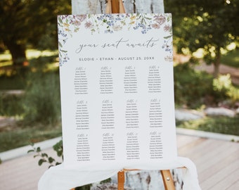 Wildflower Table Plan Poster Wildflower Wedding Seating Chart, Seating Plan Wildflower Wedding Seating Chart Board, Editable Template, 504-A