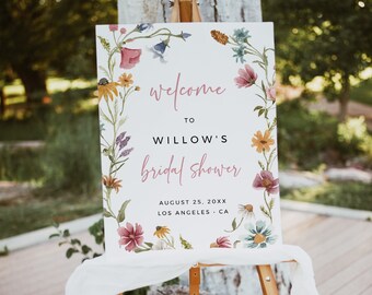 Printable Wildflower Bridal Shower Welcome Sign Wildflower Bridal Shower Welcome Poster Welcome Board, Editable Welcome Sign Template 595-A
