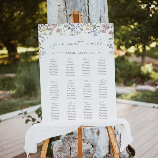 Wildflower Wedding Seating Chart, Wildflower Table Plan Poster Seating Plan Wildflower Wedding Seating Chart Board, Editable Template, 504-A
