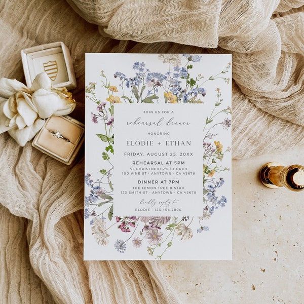 Invitation au dîner de répétition Wildflower Rehearsal Invite Template, The Night Before Invite, Meadow Flower Rehearsal, Editable Template, 504-A