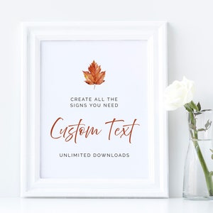 Ahornblatt Herbst bearbeitbares benutzerdefiniertes Hochzeitsschild, minimalistische unbegrenzte Schilder, druckbare Hochzeitduschendekor, Vorlage, sofortiger Download, 567-A