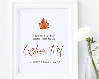 Editable Maple Leaf Custom Wedding Sign, Fall Minimalist Unlimited Signs, Printable Wedding Shower Decor, Template, Instant Download, 567-A