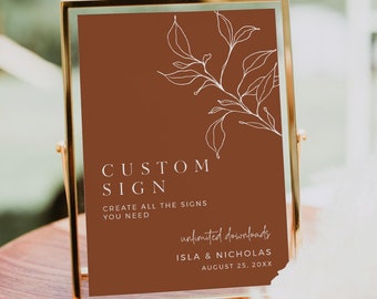 Terracotta Botanical Custom Sign, Custom Wedding Sign, Line Art Wedding Sign, Printable Wedding Sign, Boho Sign, Editable Template, 589-B