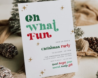 Retro Christmas Party Invite Template, Printable Christmas Dinner Invitation Editable Holiday Party Invitation, Bright Xmas Party Boho 214-A