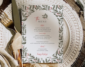 Nordic Holiday Lunch Menu Printable Buffet Menu, Editable Christmas Dinner Menu Scandi Christmas Party Menu Template, Xmas Table Menu, 219-B