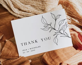 Minimalist Thank You, Botanical Thank You, Modern Thank You Card, Minimal Wedding Thank You, Simple Thank You Card, Editable Template, 589-A