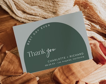 Printable Arched Thank You Sage Green, Sage Arch Thank You Card, Modern Thank You, Bohemian, Editable Wedding Thank You Card Template, 502-A