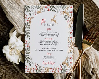 Nordic Holiday Table Menu Template, Editable Christmas Party Menu Scandi Christmas Lunch Menu, Printable Xmas Buffet Menu, Hygge Deer, 218-B
