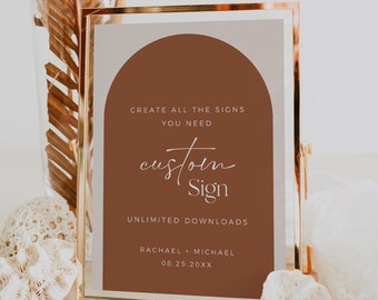Editable Terracotta Arch Custom Wedding Sign, Unlimited Signs Template, Boho Arched Modern Printable Wedding Shower, Instant Download 576-A