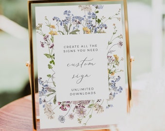 Wildflower Table Top Sign, Wildflower Custom Wedding Sign, Printable Wedding Sign, Floral Reception Signage, Editable Sign Template, 504-A