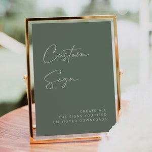 Modern sage green custom sign templates. They have a minimalist design and a stylish font