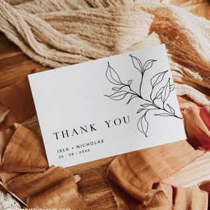 Moderne Dankeskarte, minimalistisches Dankeschön, botanisches Dankeschön, minimales Dankeschön Hochzeit, einfache Dankeskarte, bearbeitbare Vorlage, 589-A