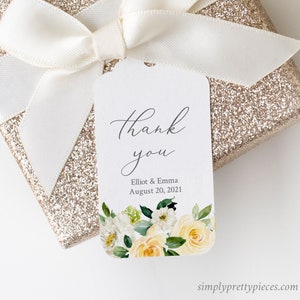 Geel groen bewerkbare tags, afdrukbare bleke gele bloemen gunst tag sjabloon, Boho tag, citroen bloemen Instant Download, Templett, 558-A