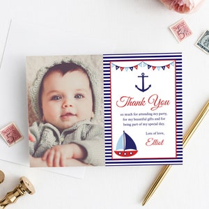 Carte de remerciement photo imprimable nautique, modèle de remerciement ancre de bateau modifiable, baptême anniversaire Baby Shower Merci Téléchargement instantané 324-R