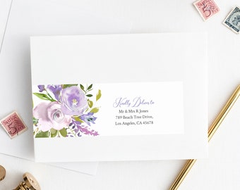 Editable Dusty Lilac Floral Wrap Around Address Label Template, Printable Envelope Address Label, DIY Addresses, Instant Download, 555-A