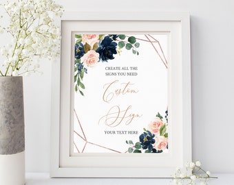 Rose Gold Navy Geometric Editable Custom Wedding Sign, Unlimited Signs, Printable Wedding Shower Decor, Template, Instant Download, 529-A