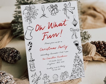Hand Written Christmas Party Invite Template, Hand Drawn Christmas Party Invitation Editable Whimsical Holiday Invitation, Doodles Fun 222-A
