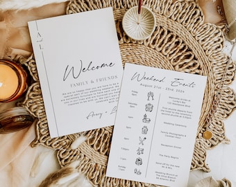 Editable Minimalist Welcome Bag Letter Itinerary, Modern Wedding Timeline, Minimal Printable Order of Events Template Instant Download 578-A