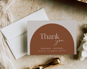 Editable Boho Arch Thank You Cards, Terracotta Modern Arched Printable Thank You, Bohemian DIY Template Minimalist Instant Download 576-A