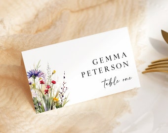 Bright Wildflower Place Card, Meadow Flower Name Card, Floral Wedding Seating Card, Table Name Cards, Table Decor, Editable Template, 510-A