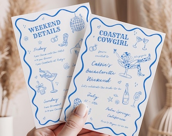 Beach Bachelorette Itinerary Template, Last Toast on the Coast, Coastal Cowgirl Bachelorette Invitation, Disco Cowgirl Bach Editable, 526-C