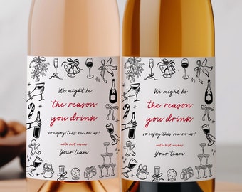 Funny Boss Holiday Gift, Christmas Gift for Boss Wine Bottle Label Template, Doodle Holiday Drink Gift Label, Hand Drawn, Editable, 222-A