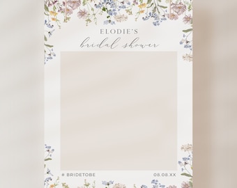 Wildflower Wedding Photo Frame, Boho Photo Booth Prop Wildflower Bridal Shower Photo Prop, Floral Social Media Frame Editable Template 504-A