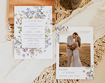 Elopement After Party Invite Template, Floral We Tied the Knot Invite, Wildflower Reception Party Invitation, Meadow Flower, Editable, 504-A