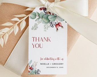 Thank You Tag Christmas Wedding Tag, Winter Wedding Favor Tag, Eucalyptus Favor Tag, Foliage Printable Tag, Label Editable Template, 515-A