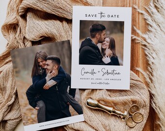 Printable Modern Photo Save the Date, Editable Minimal Save our Date DIY Template, Boho Minimalist Elegant Photo Card Instant Download 583-A
