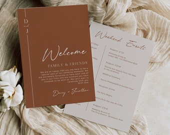 Editable Modern Terracotta Welcome Bag Letter Itinerary, Minimal Wedding Timeline, Printable Order of Events Template Instant Download 577-A